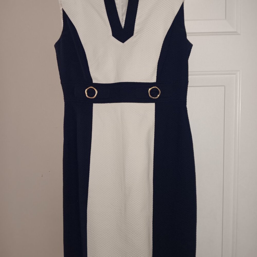 Tahari Dress 	- White and Navy dress, textured